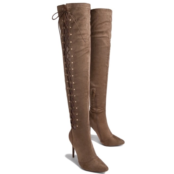 High Heel Open Side Corset Lace Up Thigh High Boot - Picture 3 of 8